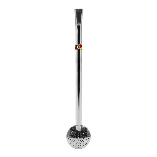 Bomba de Chimarrão Inox 23 cm Com Pingente da Bandeira do Rio Grande do Sul - REF 15216