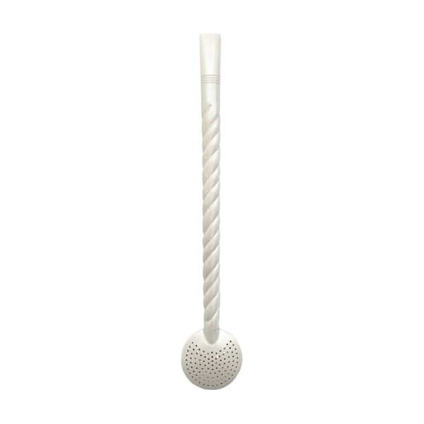 Bomba de Chimarrão Inox 23 cm Torcida Branca Off White Perolada Com Bojo Fixo - REF 1539