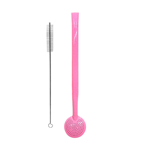 Bomba de Chimarrão Inox 23 cm Bojo com Rosca e Pintura Especial Rosa Com Glitter - 17316