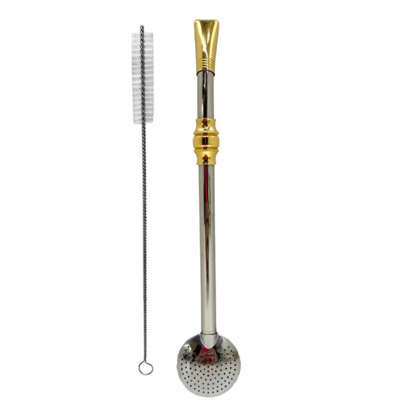 Bomba de Chimarrão Inox 23 cm Banhada em Ouro Com Anel e Bojo Com Rosca - REF 2470