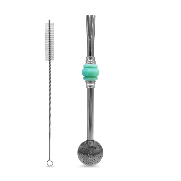 Bomba de Chimarrão Inox 23 cm Com 3 Anéis Juntos Acrílica Verde Ciano e Bojo Com Rosca – REF 3530